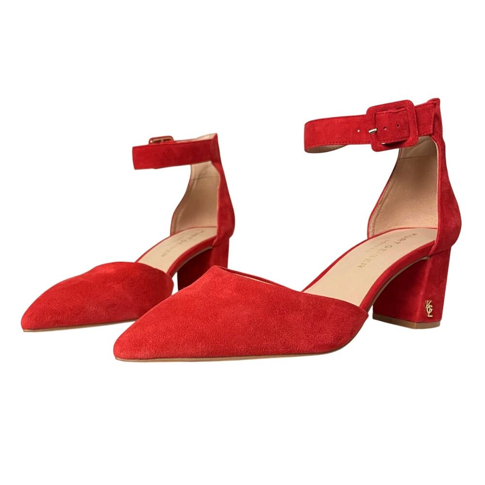 Kurt Geiger London Burlington Red Suede Block Heel Shoes Size Eur 39 / US 8.5